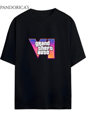 Gta Tasarımı Yazılı Baskılı Unisex Pamuklu Relaxed Kalıp Tişört