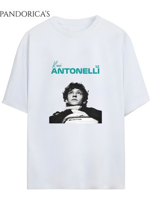 Kimi Antonelli Tasarımı Yazılı Baskılı Unisex Pamuklu Relaxed Kalıp Tişört