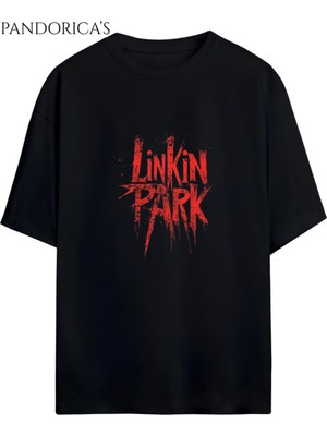 Linkin Park Tasarimi Yazılı Baskılı Unisex Relaxed Kalıp Pamuklu T-Shirt