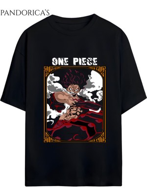 One Pıece Tasarım Serisi "monkey D. Luffy" Baskılı(Ön) Yazılı Unısex Pamuklu T-Shırt