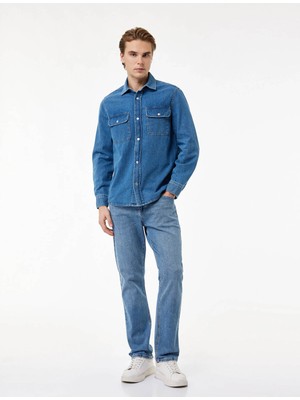 Koton Pamuklu Normal Bel Straight Mark Indigo Erkek Jean Pantolon 7WAM40038ND