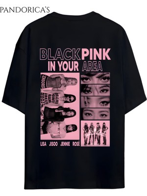 Blackpınk Tasarım Serisi "blackpınk In Your Area" Yazılı Sırt Baskılı Unisex Relaxed Kalıp Tişört