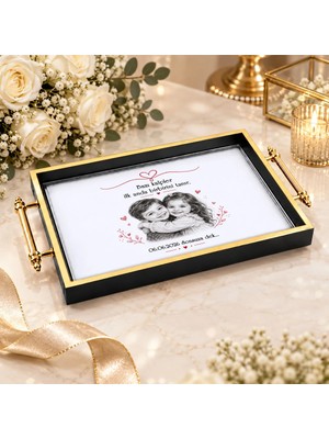 Bk Gift Kişiye Özel Fotoğraflı Siyah&gold Söz Nişan Tepsisi-2 - 39X23 cm