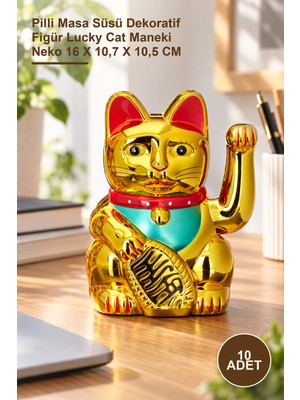 Yenilig 10 Adet Şans Kedisi – Pilli Masa Süsü Dekoratif Figür Lucky Cat Maneki Neko 16 x 10,7 x 10,5 cm