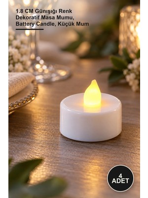 Yenilig 4 Adet Pilli Mum – 1.8 cm Günışığı Renk Dekoratif Masa Mumu, Battery Candle, Küçük Mum