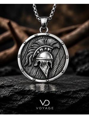 Voyage Accessory Paslanmaz Çelik Antik Spartalı Savaşçı Miğferi Tasarımlı Kolye -Spartan Kolye