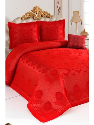 Evlen Home Collection Evlen Home 4 Parça Velor Velvet Kırmızı Çift Kişilik Yatak Örtüsü