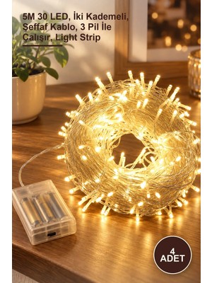 Yenilig 4 Adet LED Şerit Gün Işığı – 5m 30 Led, Iki Kademeli, Şeffaf Kablo, 3 Pil Ile Çalışır, Light Strip