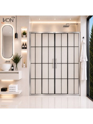 ikon Enzo 2 Sabit 2 Sürgü | Krom Karolaj Tam Buzlu Duş Kabini H:190