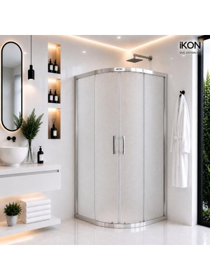 ikon Enzo Oval | Krom Buzlu 04 Duş Kabini H:190