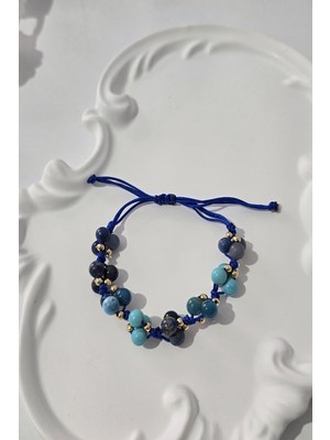 c-bhadu naturel Sertifikalı Boğaz Çakrası Doğaltaş Bileklik (Lapis Lazuli, Turkuaz, Sodalit, Apatit )