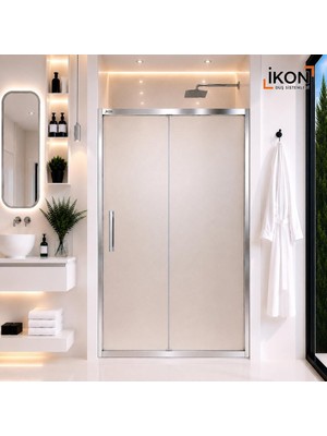 ikon Enzo 1 Sabit 1 Sürgü | Krom Buzlu 04 Duş Kabini H:190