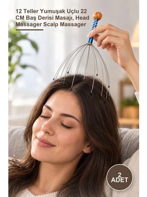 Yenilig 2 Adet Kafa Masaj Aleti – 12 Teller Yumuşak Uçlu 22 cm Baş Derisi Masajı, Head Massager Scalp Massager