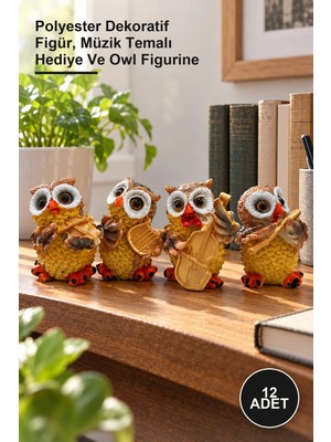 Yenilig 12 Adet Müzisyen Baykuşlar Biblo – Polyester Dekoratif Figür, Müzik Temalı Hediye ve Owl Figurine