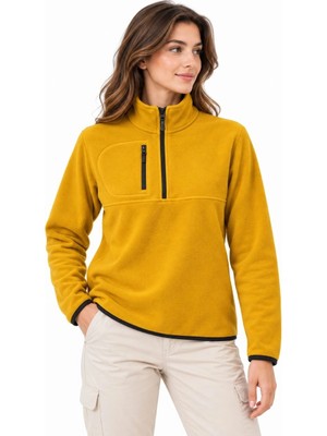 Asmedo Kadın Polar Dik Yaka Yarım Fermuarlı Fermuarlı Göğüs Cepli Regular Fit Kışlık Sweatshirt -