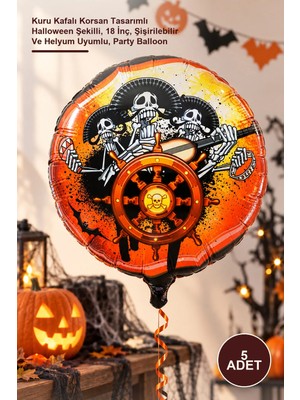 Yenilig 5 Adet Folyo Balon – Kuru Kafalı Korsan Tasarımlı Halloween Şekilli, 18 Inç, Şişirilebilir ve Helyum Uyumlu, Party Balloon