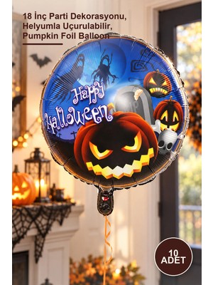 Yenilig 10 Adet Happy Halloween Balkabağı Folyo Balon – 18 Inç Parti Dekorasyonu, Helyumla Uçurulabilir, Pumpkin Foil Balloon