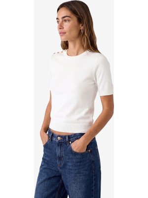 Koton Kadın Triko T-Shirt 7WAK90579HT Ekru