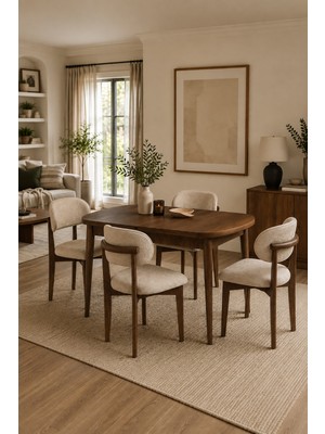 Sweet Home Masa Sandalye Kelebek Mdf Gizli Kaşıklıklı Masa +4 Adet Ahşap Polo Sandalye Takım