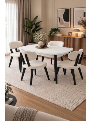 Sweet Home Masa Sandalye Kelebek Mdf Gizli Kaşıklıklı Masa +4 Adet Ahşap Masal Sandalye Takım