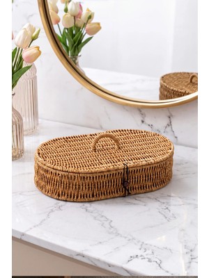 Digithome Rattan Hasır Kapaklı Çok Amaçlı Organizer Sepet M-1711