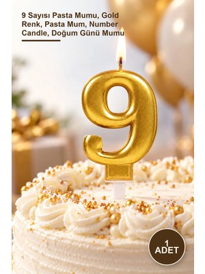Yenilig 1 Adet Rakam Mum – 9 Sayısı Pasta Mumu, Gold Renk, Pasta Mum, Number Candle, Doğum Günü Mumu
