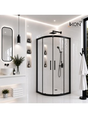 ikon Enzo Oval | Mat Siyah Şeffaf Duş Kabini H:190