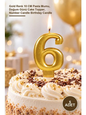 Yenilig 5 Adet Rakam Mum 6 – Gold Renk 10 cm Pasta Mumu, Doğum Günü Cake Topper, Number Candle Birthday Candle