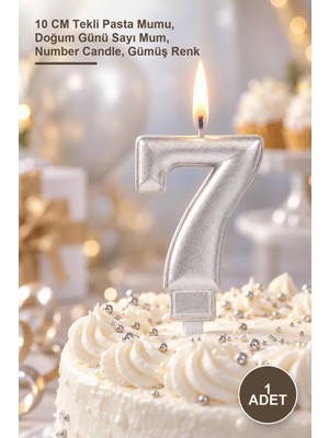 Yenilig 1 Adet 7 Rakam Mum – 10 cm Tekli Pasta Mumu, Doğum Günü Sayı Mum, Number Candle, Gümüş Renk