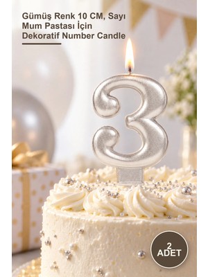 Yenilig 2 Adet 3 Rakam Mum – Gümüş Renk 10 Cm, Sayı Mum Pastası Için Dekoratif Number Candle