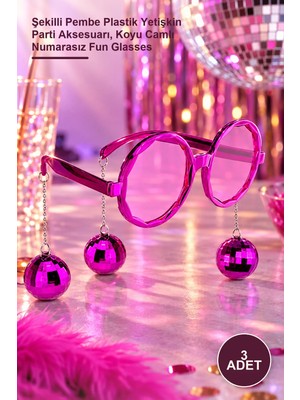 Yenilig 3 Adet Disko Küpeli Parti Gözlüğü – Şekilli Pembe Plastik Yetişkin Parti Aksesuarı, Koyu Camlı Numarasız Fun Glasses