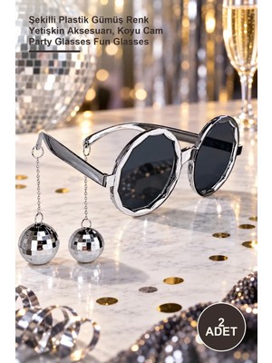 Yenilig 2 Adet Parti Gözlüğü – Şekilli Plastik Gümüş Renk Yetişkin Aksesuarı, Koyu Cam Party Glasses Fun Glasses