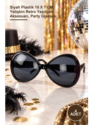 Yenilig 4 Adet Nostalji Parti Gözlüğü – Siyah Plastik 15 x 7 Cm, Yetişkin Retro Yeşilçam Aksesuarı, Party Glasses