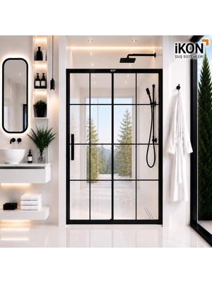 ikon Enzo 1 Sabit 1 Sürgü | Mat Siyah Karolaj Duş Kabini H:190