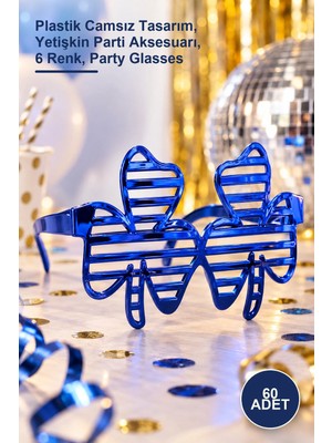 Yenilig 60 Adet Metalize Ekstra Parlak Yaprak Panjur Parti Gözlüğü – Plastik Camsız Tasarım, Yetişkin Parti Aksesuarı, 6 Renk, Party Glasses