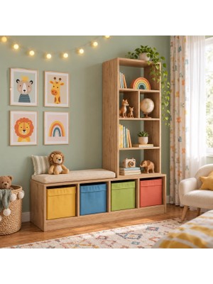 Bimossa W7320 Tally Kitaplık Sepet - Sağ Veya Sol Kurulumlu Üst Modül ve Çok Bölmeli Çocuk Kitaplığı