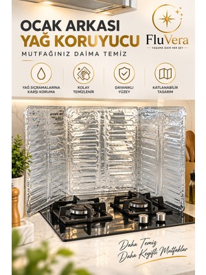 Fluvera Ocak Arkası Yağ Sıçrama Koruyucu 3 Parçalı Katlanabilir Alüminyum Mutfak Paneli