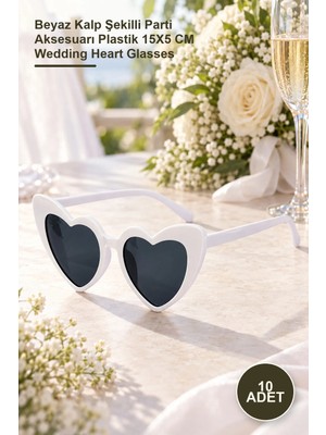 Yenilig 10 Adet Kalp Gelin Düğün Gözlüğü – Beyaz Kalp Şekilli Parti Aksesuarı Plastik 15X5 cm Wedding Heart Glasses