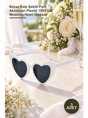 Yenilig 3 Adet Kalp Gelin Düğün Gözlüğü – Beyaz Kalp Şekilli Parti Aksesuarı Plastik 15X5 cm Wedding Heart Glasses