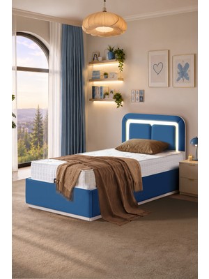 Setay Demonte Baza Seti, Nox Ledli Tek Kişilik Baza Başlık Seti - Ikili Set, Mavi - 100X200 cm