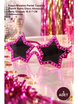 Yenilig 3 Adet Yıldız Şekilli Parti Gözlüğü – Fuşya Metalize Parlak Tasarım, Plastik Retro Disco Aksesuarı, Party Glasses 16 x 7 cm