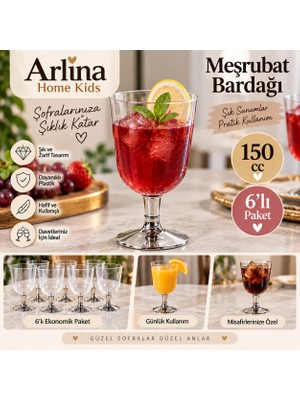 Arlina Home Kids 150CC 6'lı Gümüş Ayaklı Plastik Meşrubat Bardağı