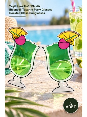 Yenilig 3 Adet Kokteyl Bardak Parti Gözlüğü – Yeşil Renk Hafif Plastik Eğlenceli Tasarım Party Glasses Cocktail Glass Sunglasses