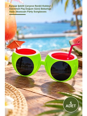 Yenilig 5 Adet Tropikal Kokteyl Parti Gözlüğü – Karpuz Şekilli Çerçeve Renkli Kokteyl Süslemeli Plaj Doğum Günü Bekarlığa Veda Aksesuarı Party Sunglasses