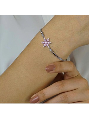 Atölye Albatros Pembe Lotus Çiçeği Tasarımlı 925 Ayar Gümüş Kadın Bileklik
