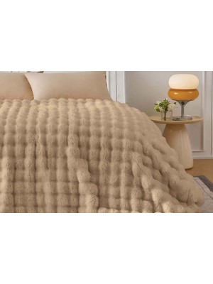 Merinos Angora Kürk Bubble Tavşan Tüyü Battaniye 220X240 Kutulu K.bej