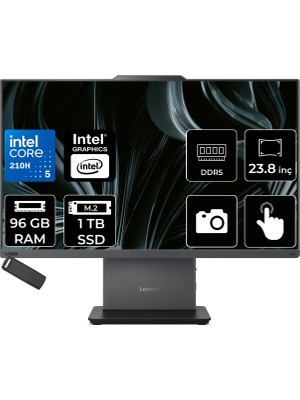 Lenovo Thinkcentre Neo 50A Gen 5 Intel Core 5 210H 96GB Ram 1tb SSD 23.8" Fhd 99% Srgb Touch Freedos 12SC004XTRP343 Luna Grey All In One Bilgisayar + Per4 USB Bellek