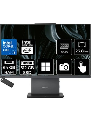 Lenovo Thinkcentre Neo 50A Gen 5 Intel Core 5 210H 64GB Ram 512GB SSD 23.8" Fhd 99% Srgb Touch WIN11 Home 12SC004XTRP382 Luna Grey All In One Bilgisayar + Per4 USB Bellek