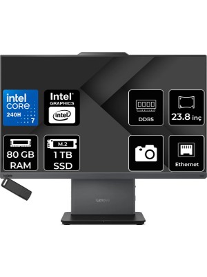 Lenovo Thinkcentre Neo 50A Gen 5 Intel Core 7 240H 80GB Ram 1tb SSD 23.8" Fhd 99% Srgb Freedos 12SC003YTRP338 Luna Grey All In One Bilgisayar + Per4 USB Bellek