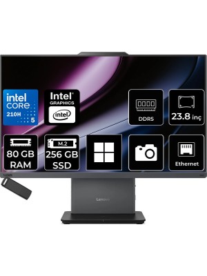 Lenovo Thinkcentre Neo 50A Gen 5 Intel Core 5 210H 80GB Ram 256GB SSD 23.8" Fhd 99% Srgb WIN11 Home 12SC004GTRP386 Luna Grey All In One Bilgisayar + Per4 USB Bellek